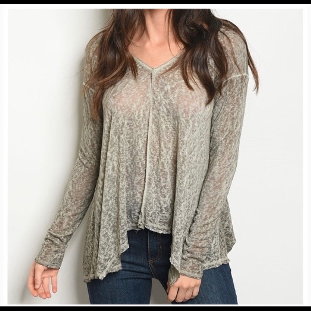 Olive green distressed sheer top